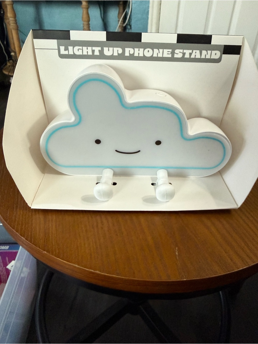 Light Up Cloud Phone Stand - White with Blue Accent